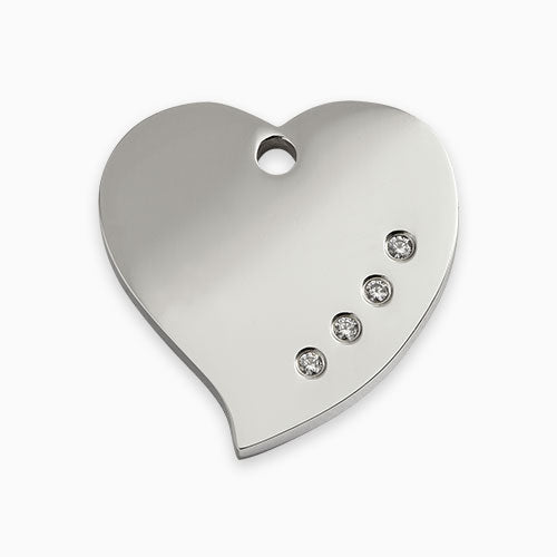 Diamante Polished Stainless Steel Pet ID Tag Heart