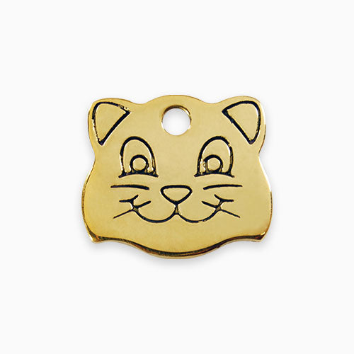 Brass Cat ID Tag Cat Face