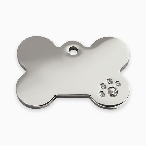 Diamante Polished Stainless Steel Dog ID Tag Bone