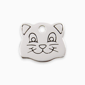Stainless Steel Cat ID Tag - Cat Face